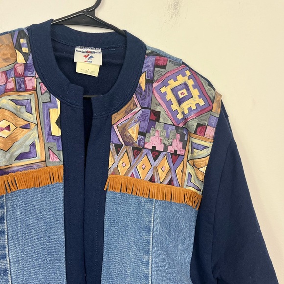 Vintage Custom Made Jerzees Patchwork Denim Cardigan Sz M - Picture 4 of 12